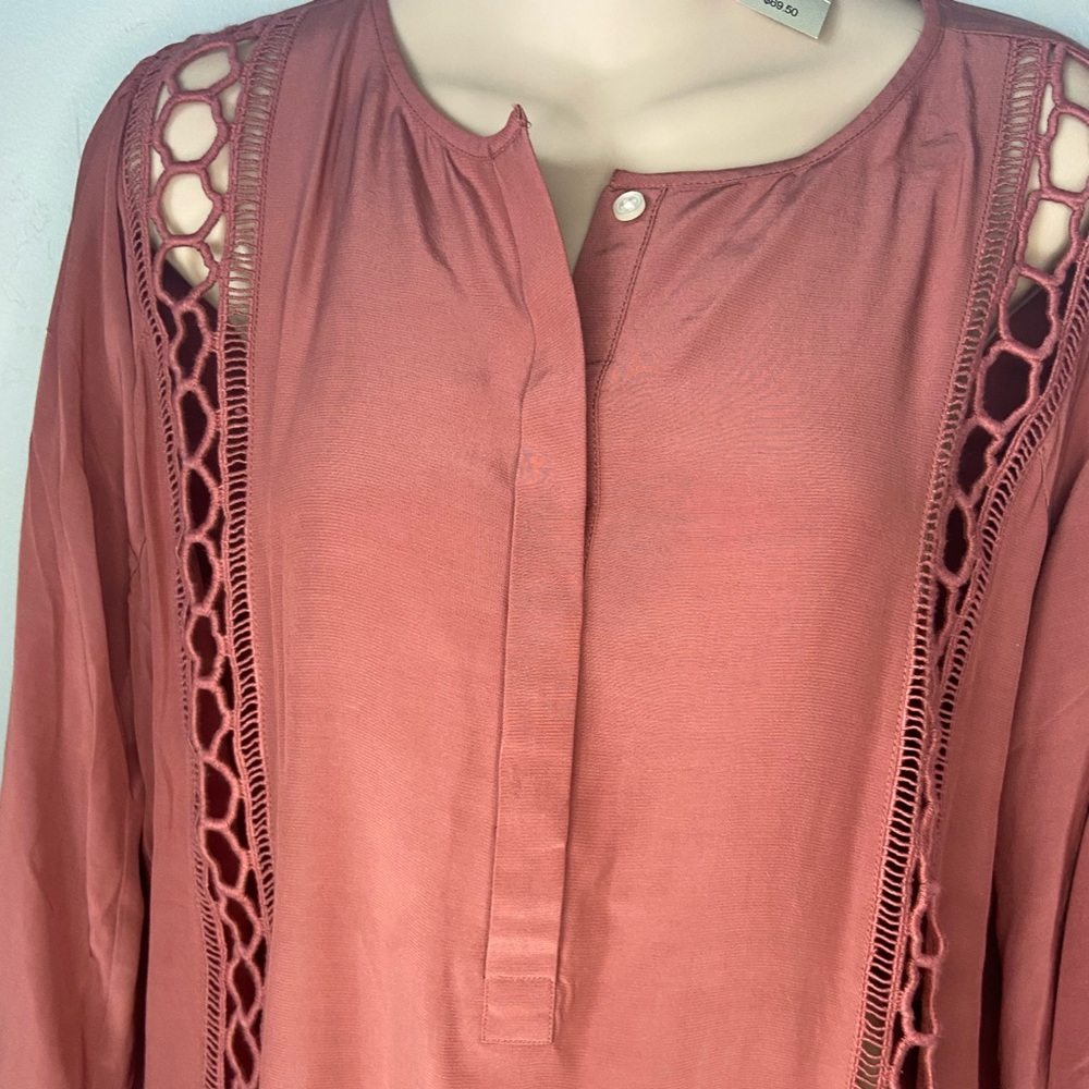 NWT LOFT $69.50 Mauve Button Down Round Neck Long Sleeve Too SZ L Petite - Picture 5 of 9